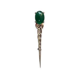 Vintage 80s Scottish Kilt Pin by DB Scotland, Silver tone metal with green stone